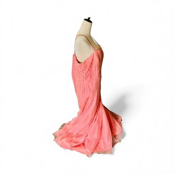 Alfred Angelo Coral Pink Beaded Princess Plus Size Prom Dress - Picture 7 of 16